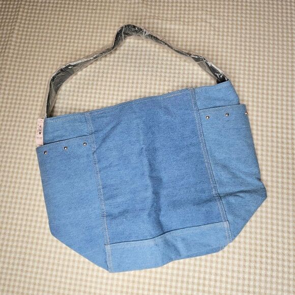 Victoria's Secret Hey Angel Light Denim Studs Metallic Rose Gold Weekender Tote - Picture 3 of 11